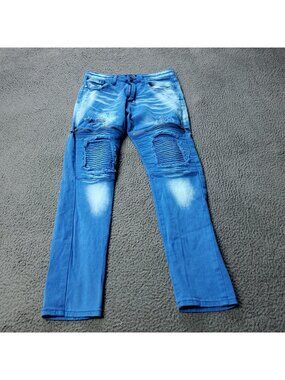 SKAZI Slim Moto Jeans Mens 30x30 Zip Pocket Cotton Blue